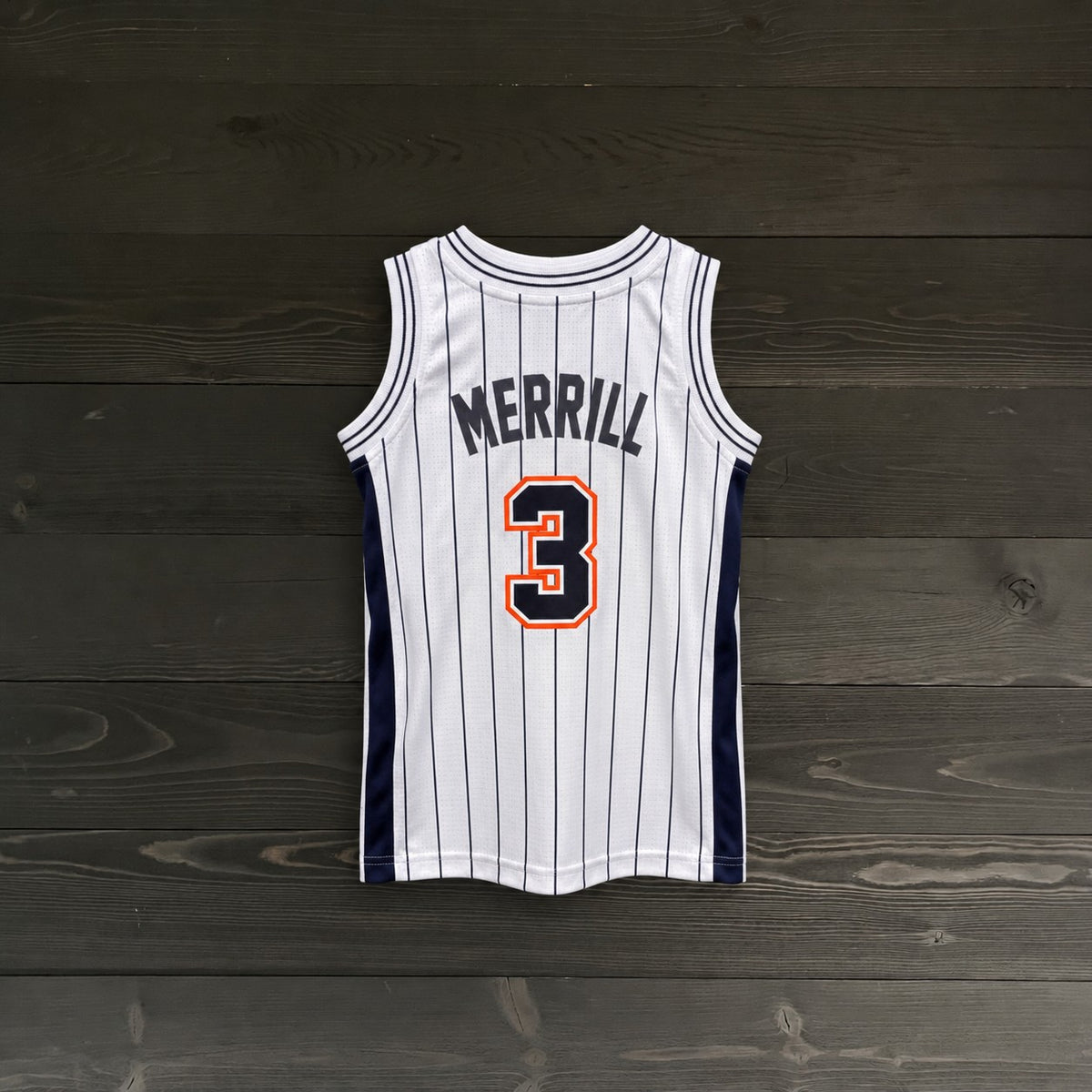 Youth #3 - White Orange Navy Pinstripes | AY-119a