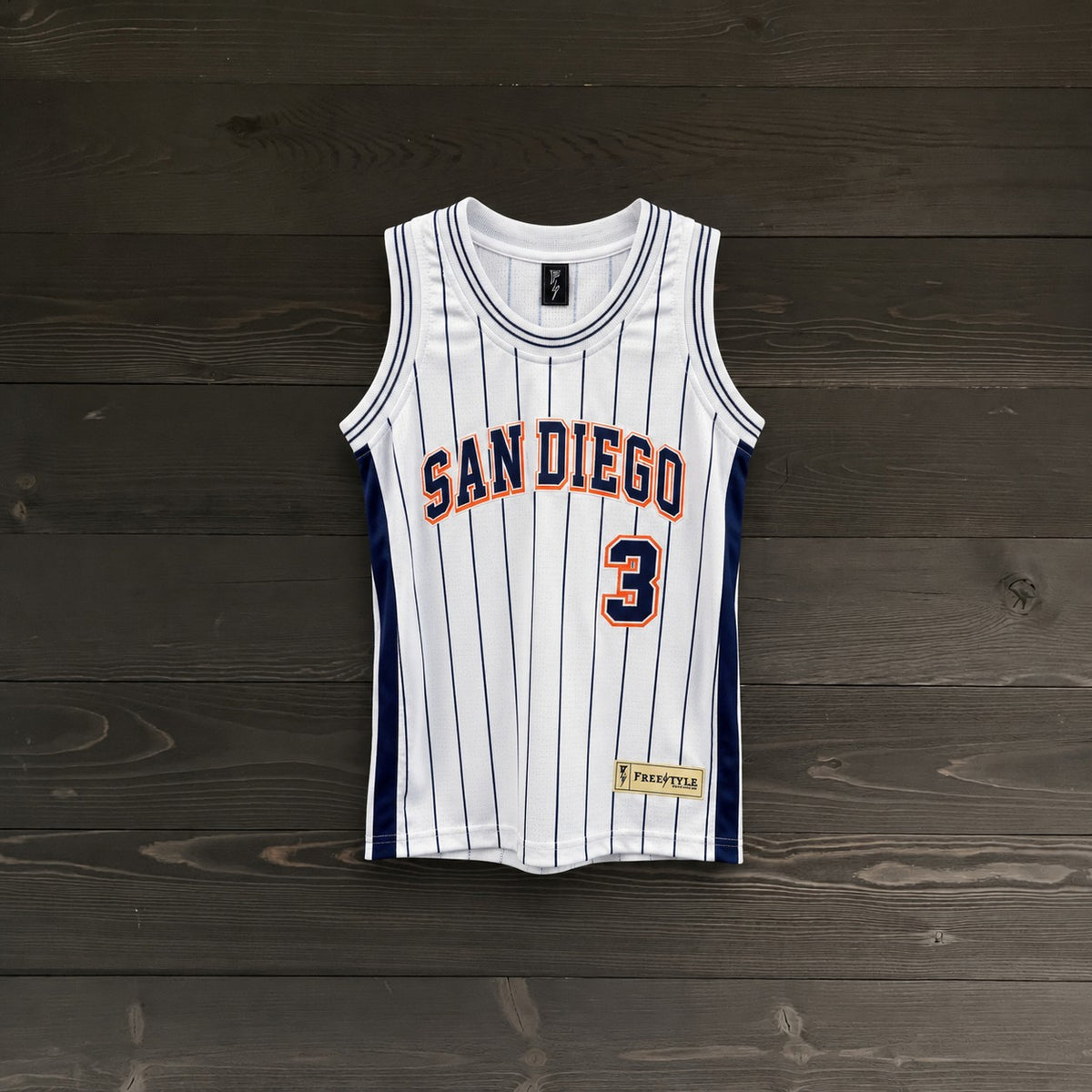 Youth #3 - White Orange Navy Pinstripes | AY-119a