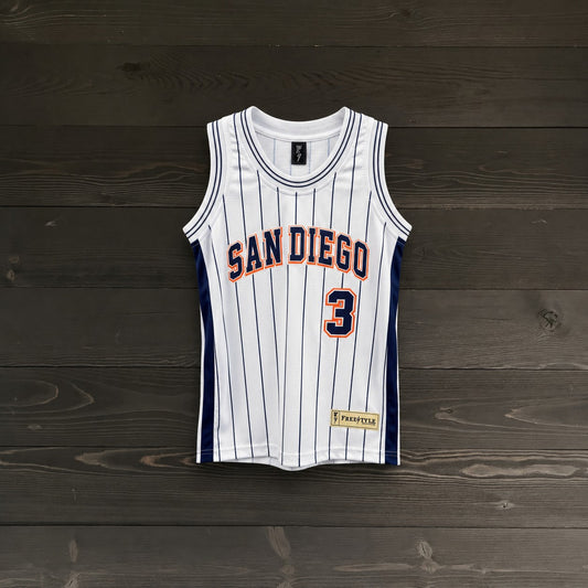 Youth #3 - White Orange Navy Pinstripes | AY-119a
