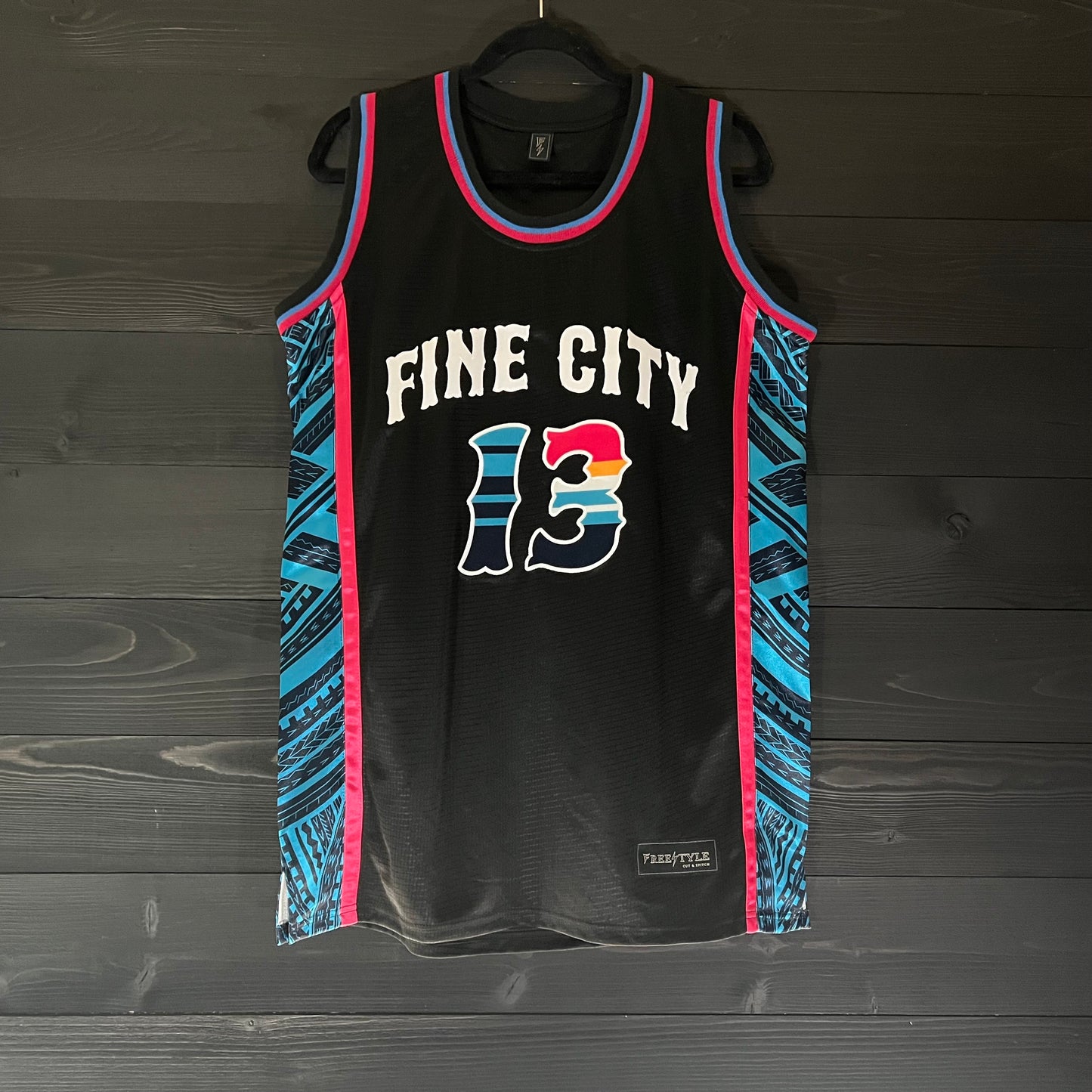 D-001a #13 FINE CITY FAITHFUL Black Aqua Tribal - ALL STOCK