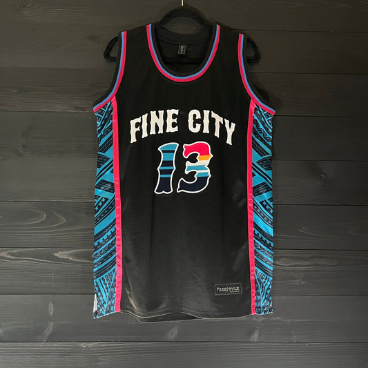 D-001a #13 FINE CITY FAITHFUL Black Aqua Tribal - ALL STOCK