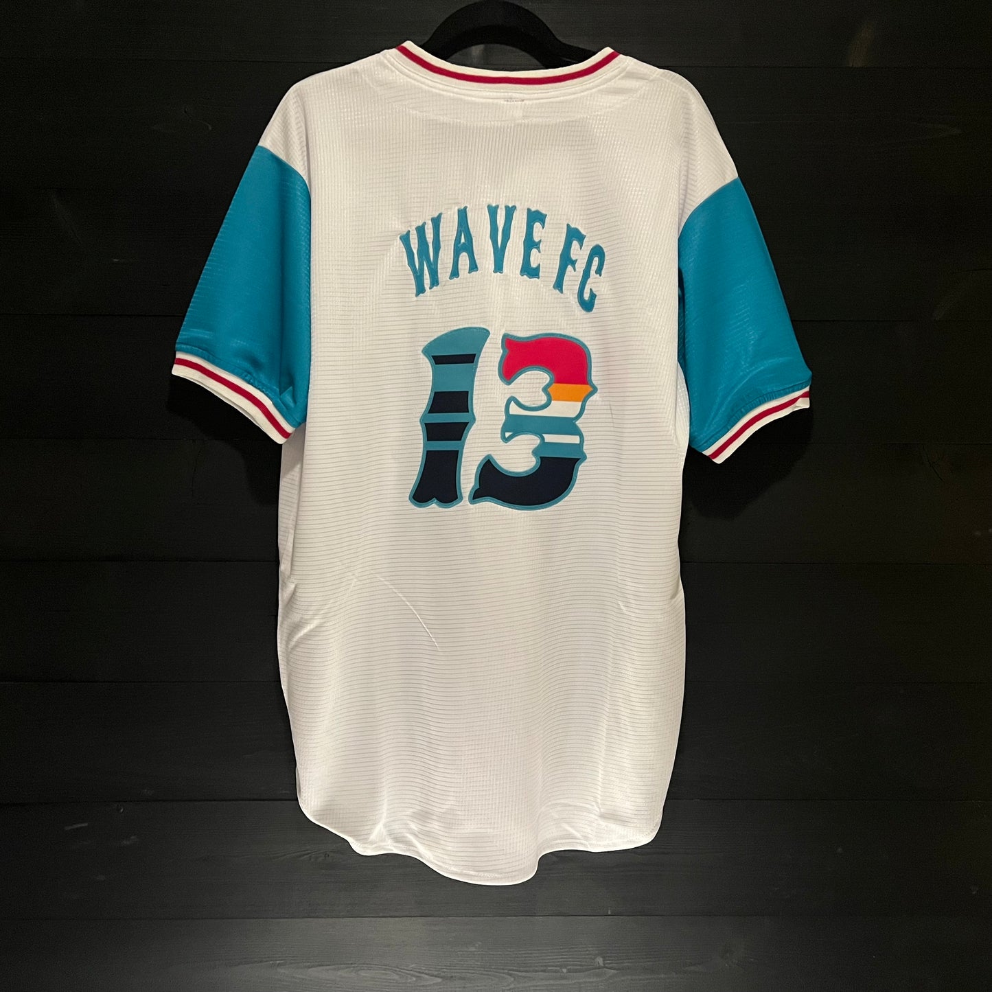 D-006a #13 SDW White Aqua Baseball - AVAILABLE STOCK