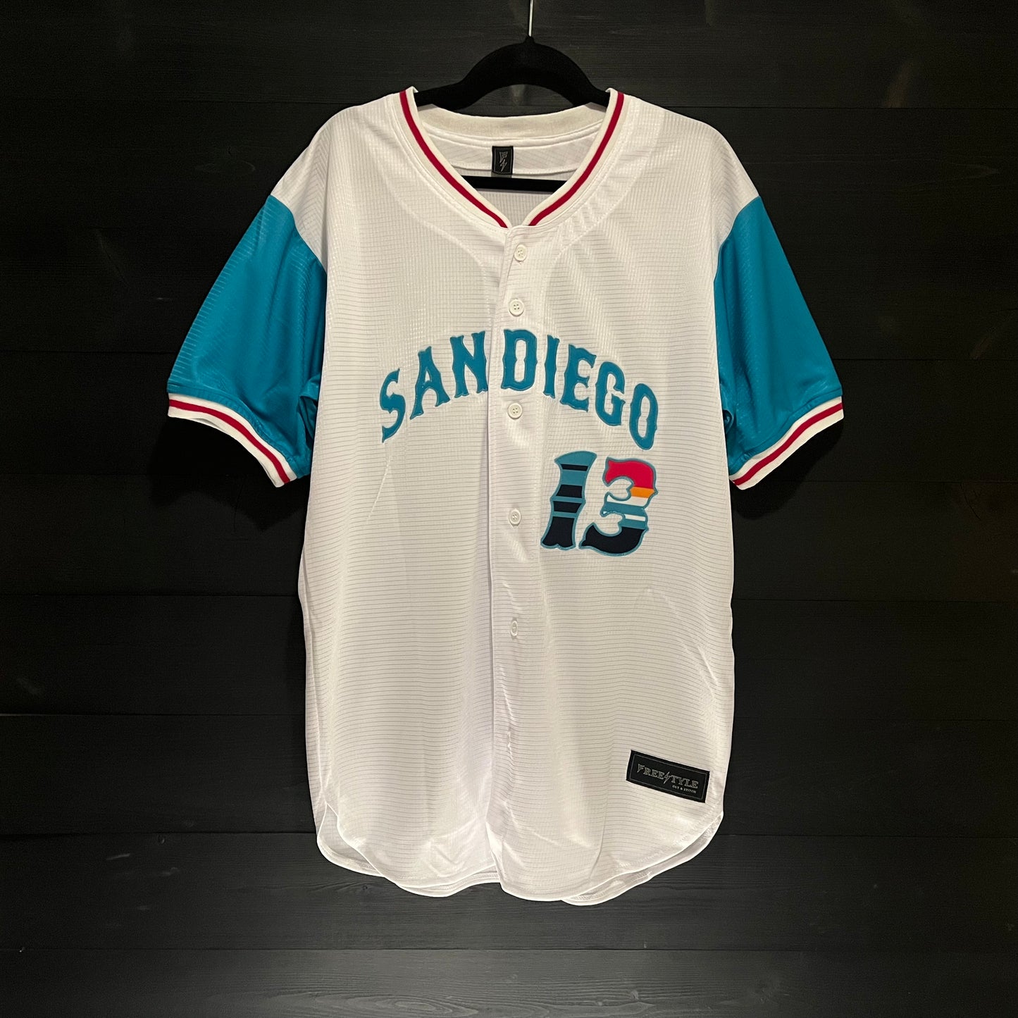 D-006a #13 SDW White Aqua Baseball - AVAILABLE STOCK