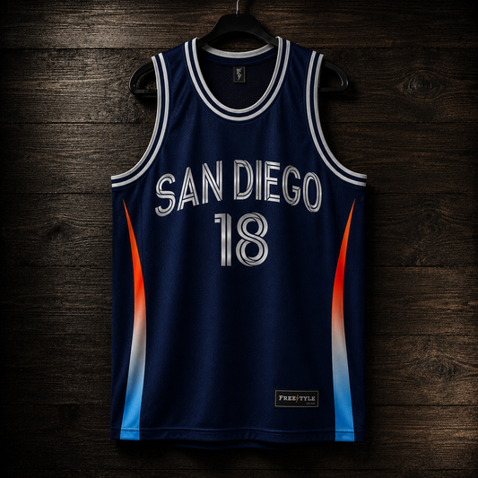 F-003m #18 Navy Silver Multi Color Basketball Jersey - MADE TO ORDER