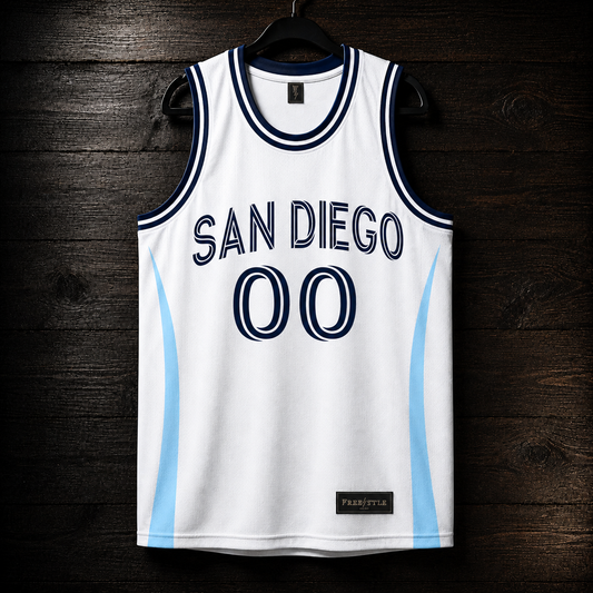 F-004m CUSTOM NAME and # White Light Blue Basketball Jersey - MADE TO ORDER