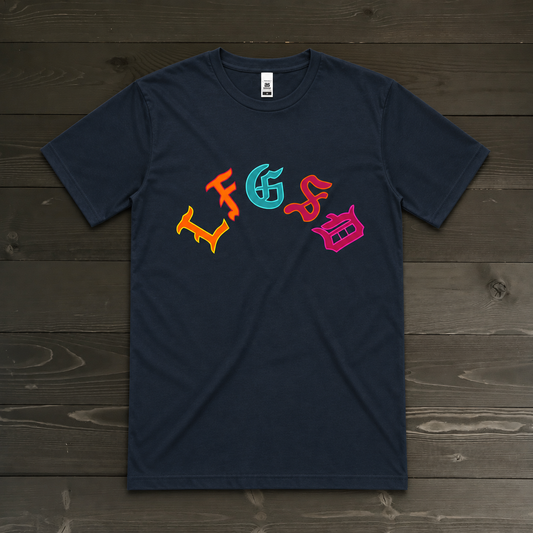 Men LFGSD Navy Blue Multi Color Old English| TM-011