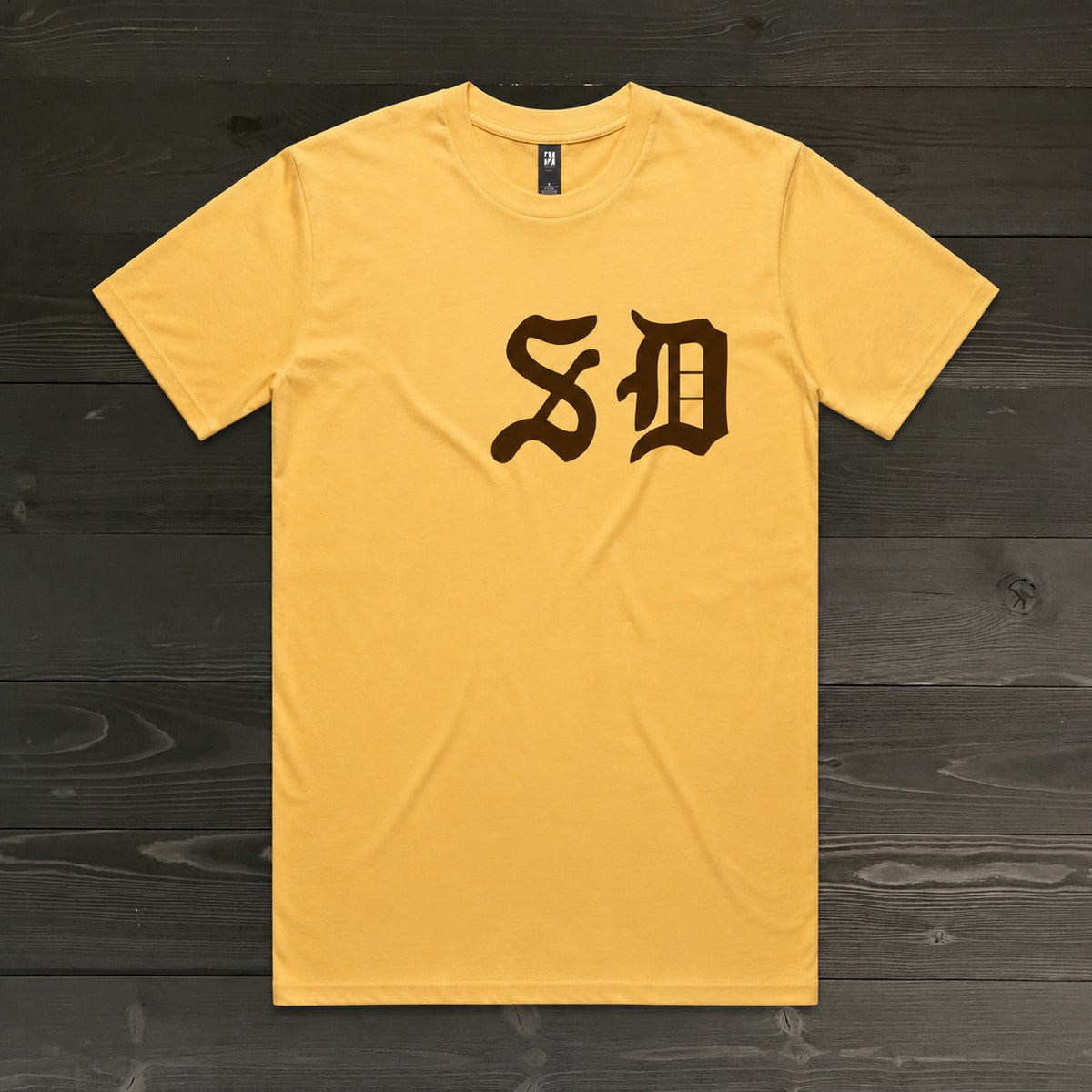 Men Brown Old English SD on Yellow Tee | TM-033