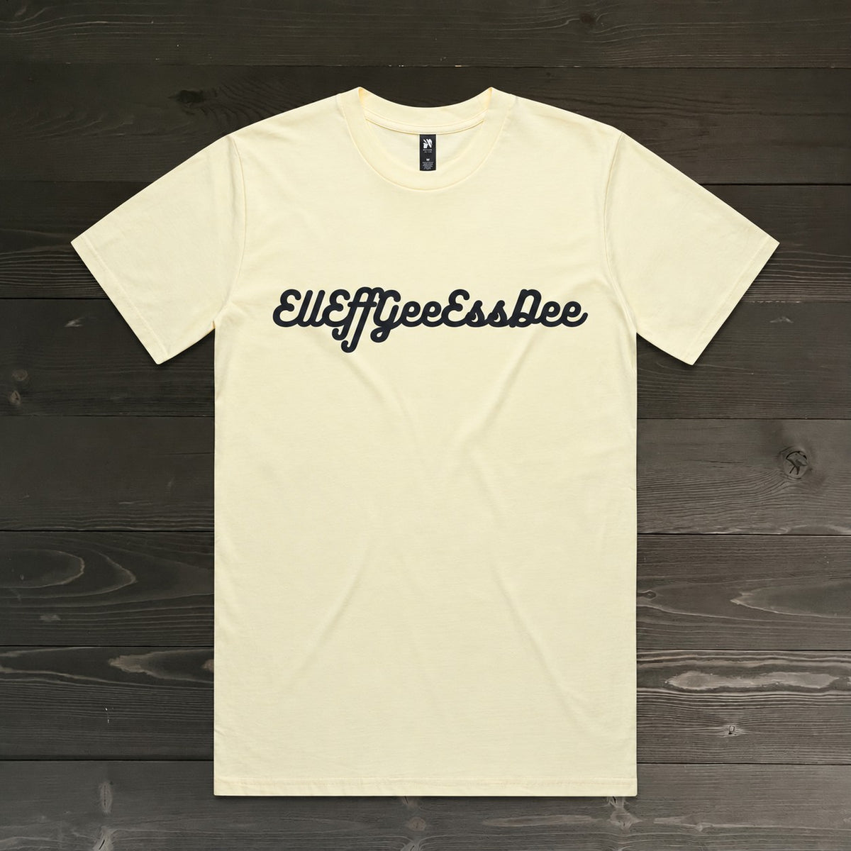 Men "EllEffGeeEssDee" Black Script on Creme Tee | TM-040