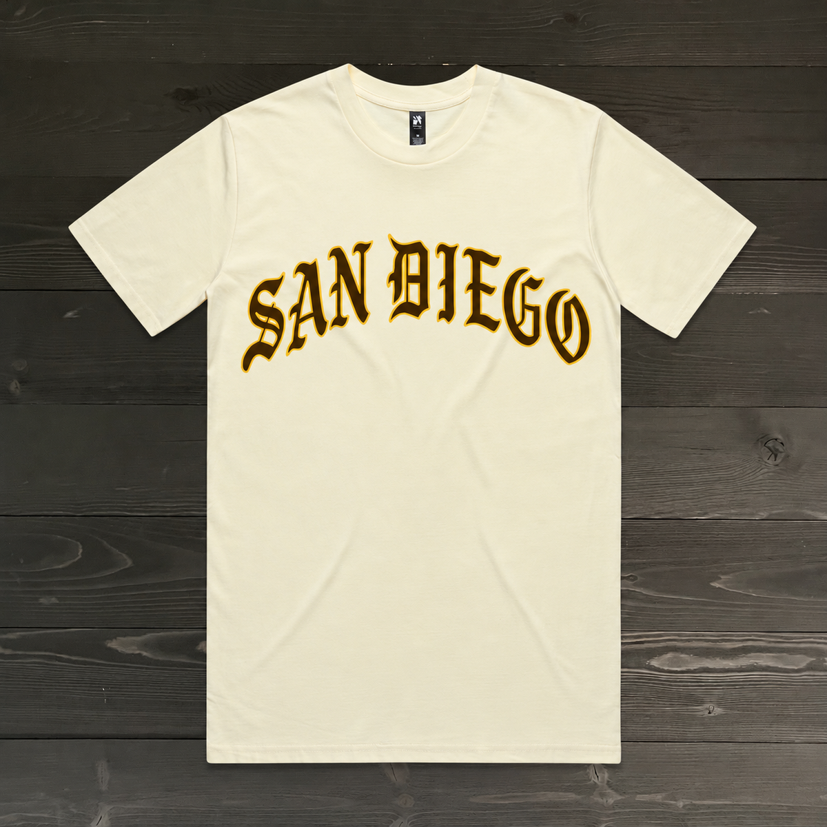 Men SAN DIEGO Old English Brown Yellow on Creme Tee | TM-070