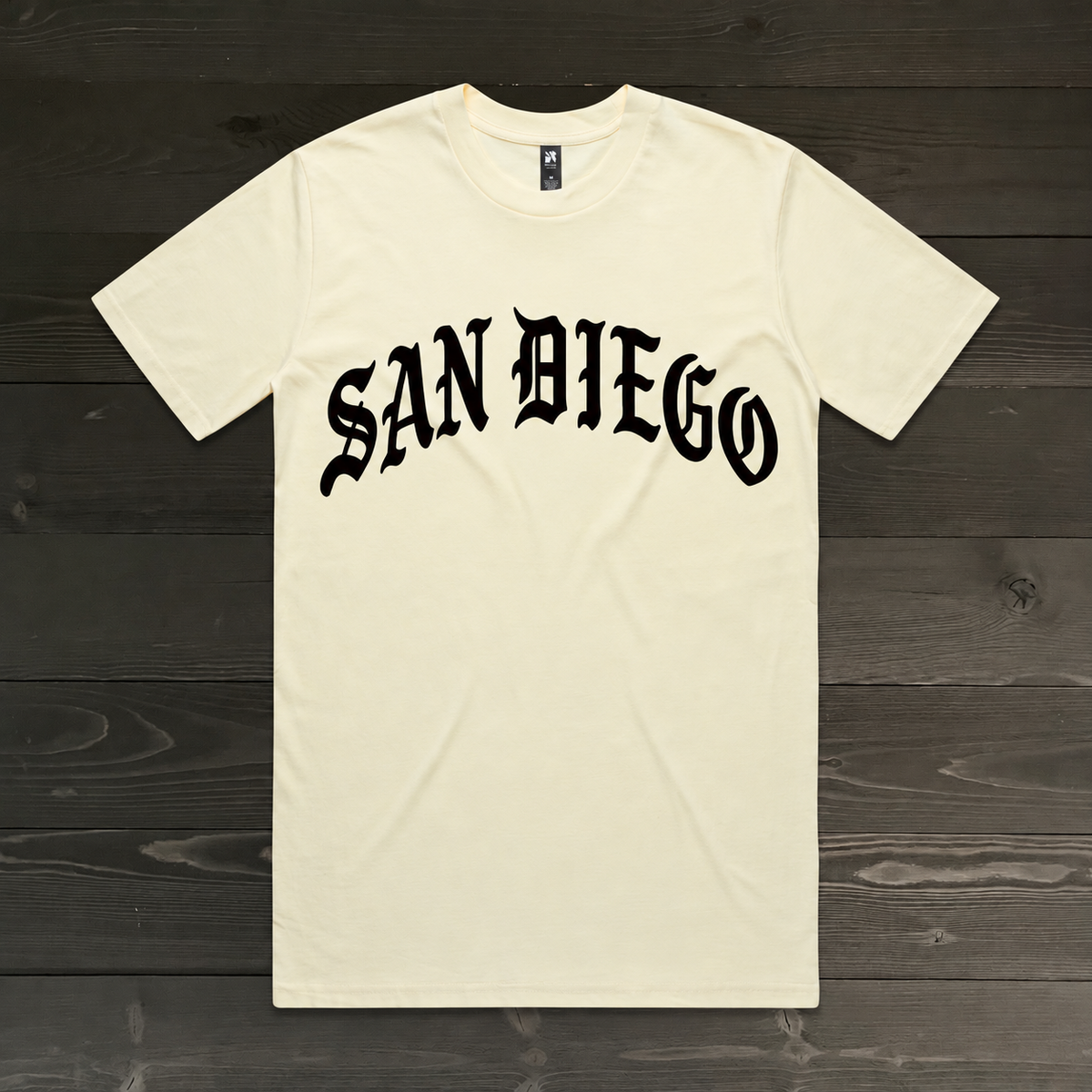 Men SAN DIEGO Old English Black on Creme Tee | TM-071
