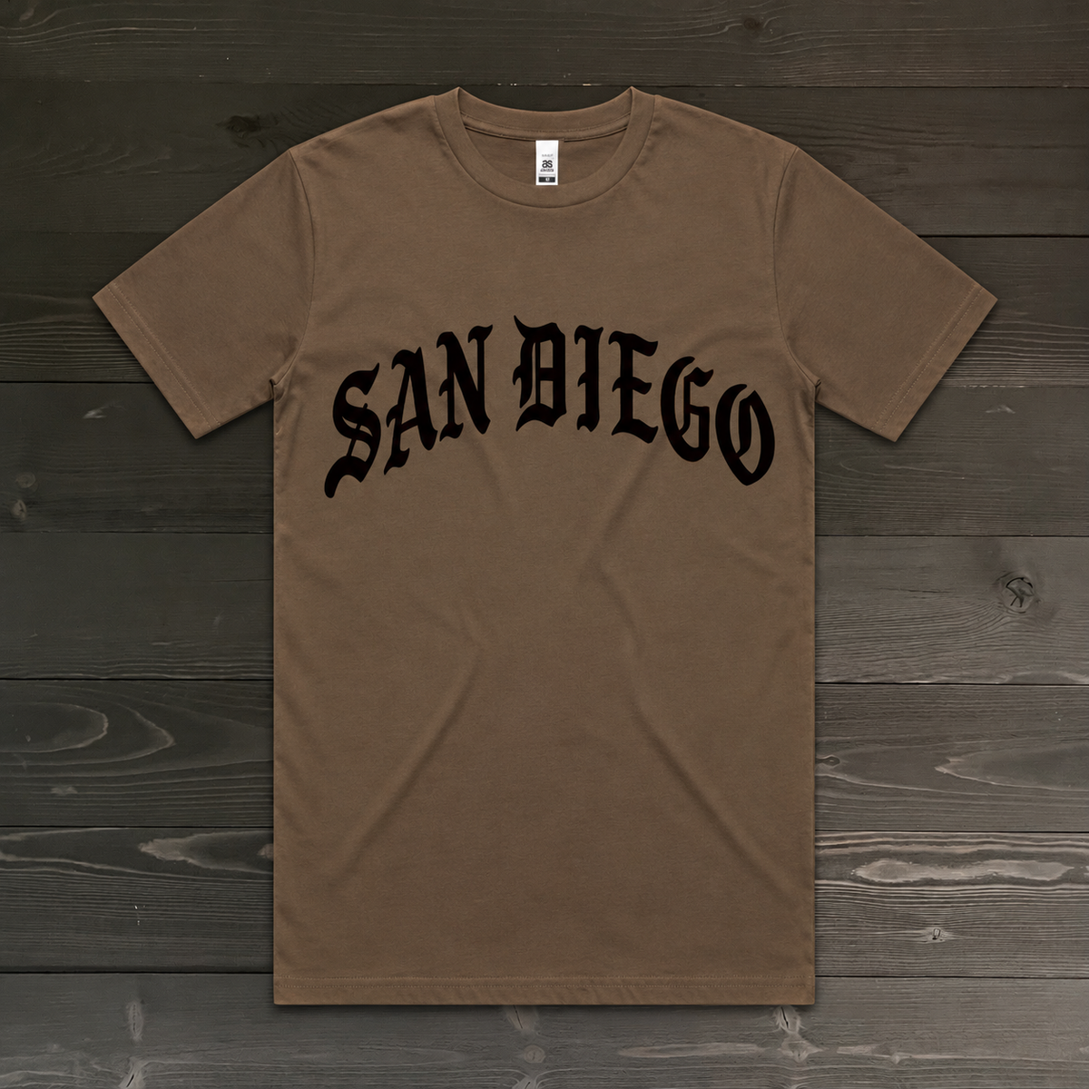 Men SAN DIEGO Old English Black on Brown Tee | TM-072