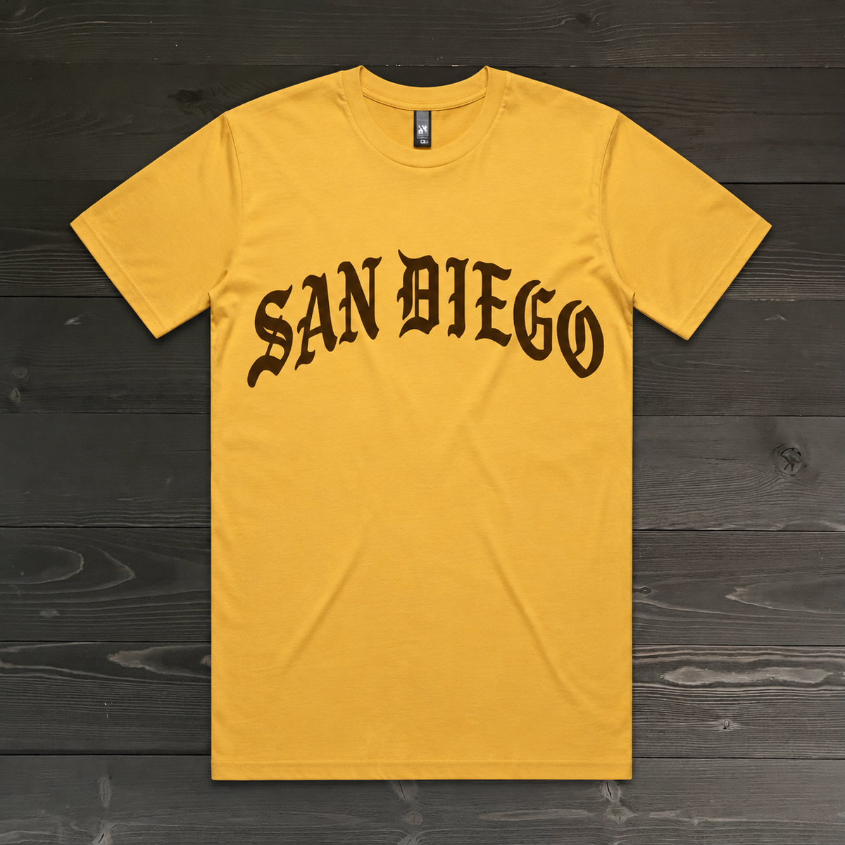 Men SAN DIEGO Old English Brown on Yellow Tee | TM-073