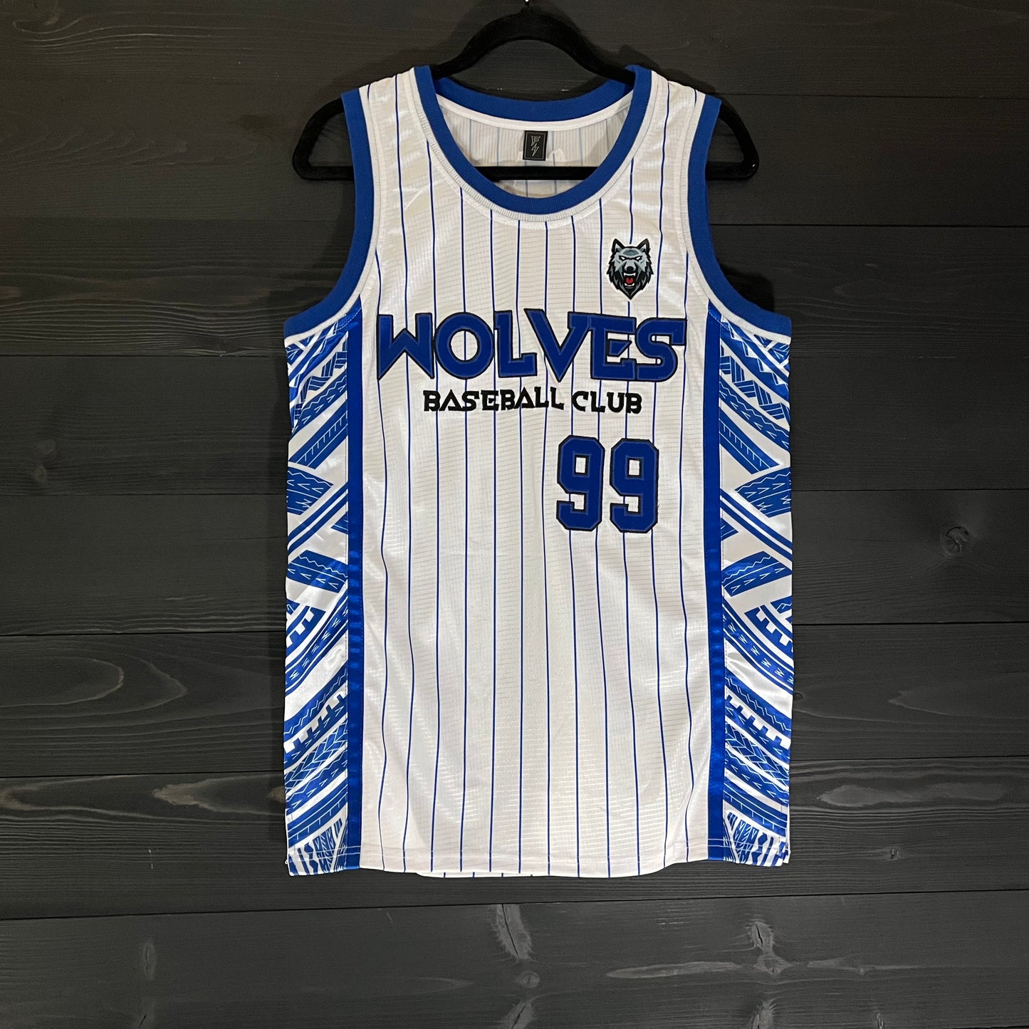 L-003m CUSTOM NAME AND # San Diego Wolves White Royal Blue Pinstripes - MADE TO ORDER