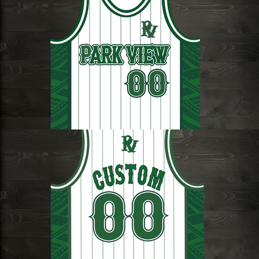 L-005m CUSTOM NAME AND # Park View White Green w Pinstripes - MADE TO ORDER