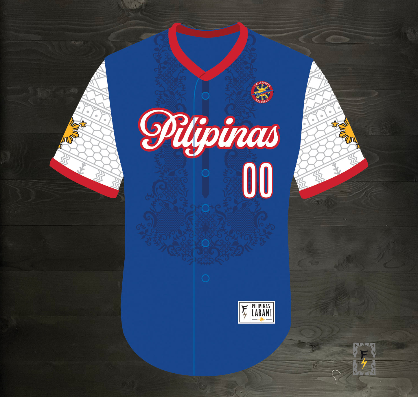 L-102m CUSTOM Name and # Pilipinas Philippines Baseball Group (PBG) Blue Button Up Baseball Jersey - MADE TO ORDER