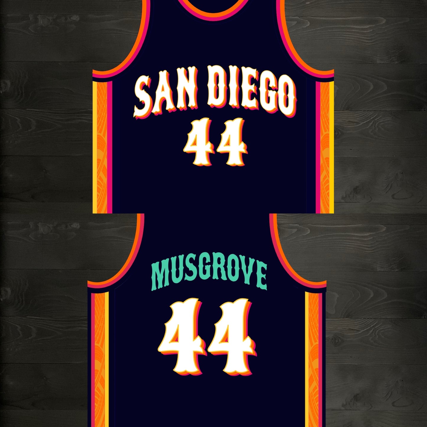 A-120m #44 Navy Orange White Pink Basketball Jersey - MADE TO ORDER