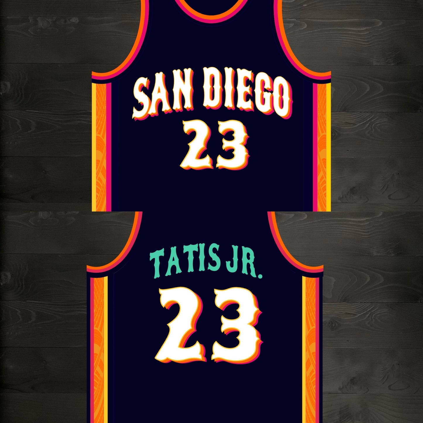 A-120m #23 Navy Orange White Pink Basketball Jersey - MADE TO ORDER