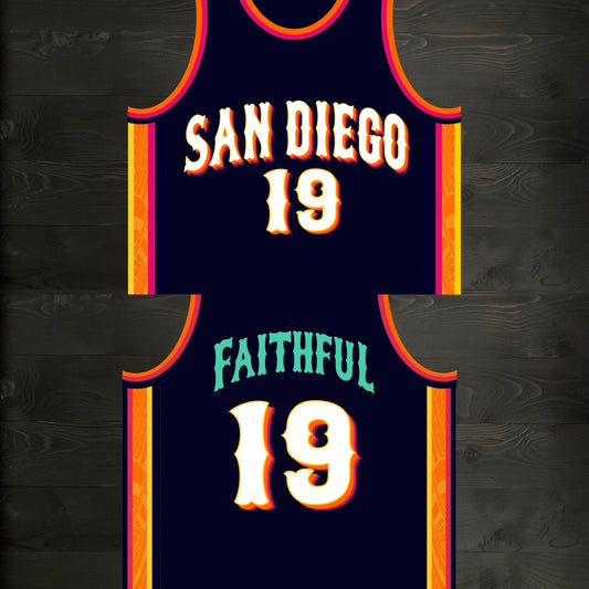 A-120m #19 FAITHFUL Navy Orange White Pink Basketball Jersey - MADE TO ORDER