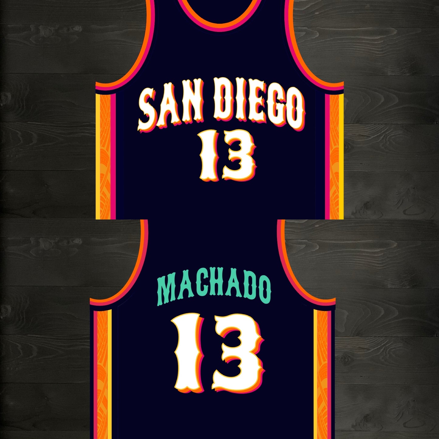 A-120m #13 Navy Orange White Pink Basketball Jersey - MADE TO ORDER