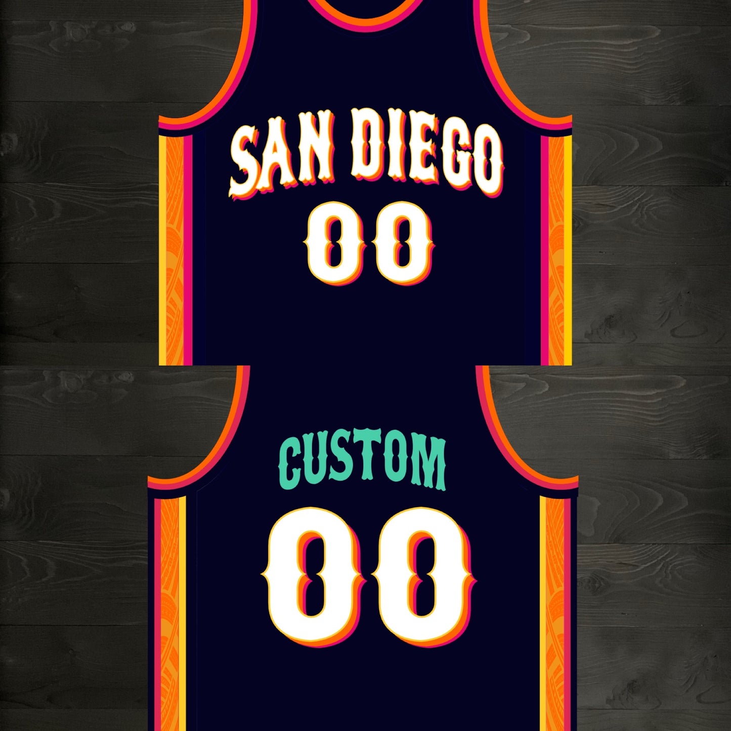 A-120m CUSTOM Name and # Navy White Orange Pink Basketball Jersey - MADE TO ORDER