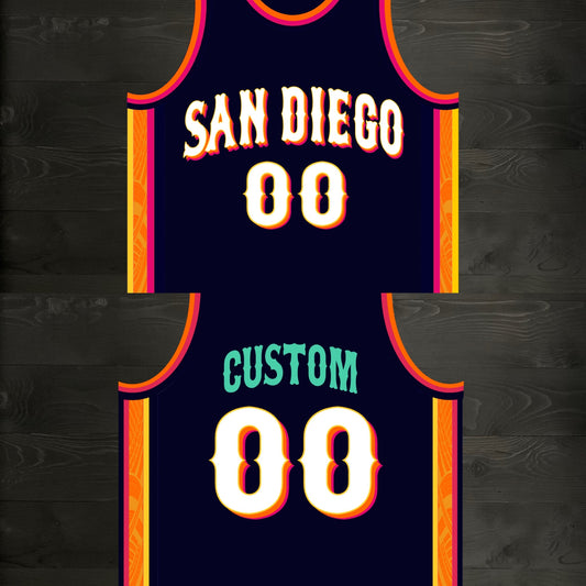 A-120m CUSTOM Name and # Navy White Orange Pink Basketball Jersey - MADE TO ORDER