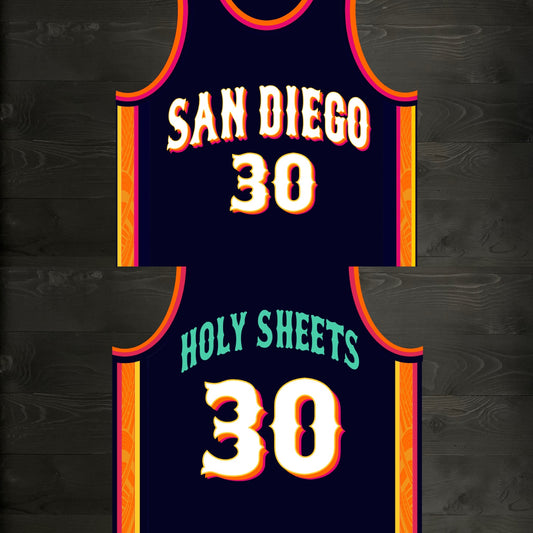 A-120m #30 HOLY SHEETS Navy Orange White Pink Basketball Jersey - MADE TO ORDER