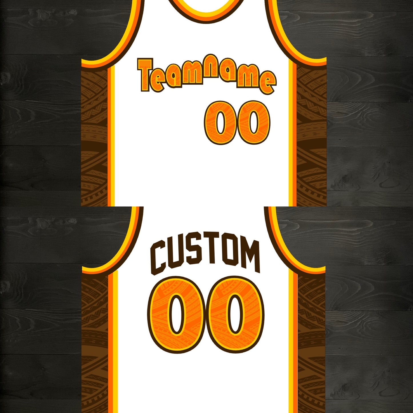 A-023m CUSTOM White Brown Orange Tribalz Basketball Jersey ALL SIZES - MADE ORDER