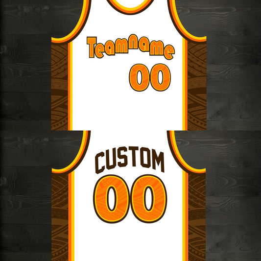 A-023m CUSTOM White Brown Orange Tribalz Basketball Jersey ALL SIZES - MADE ORDER