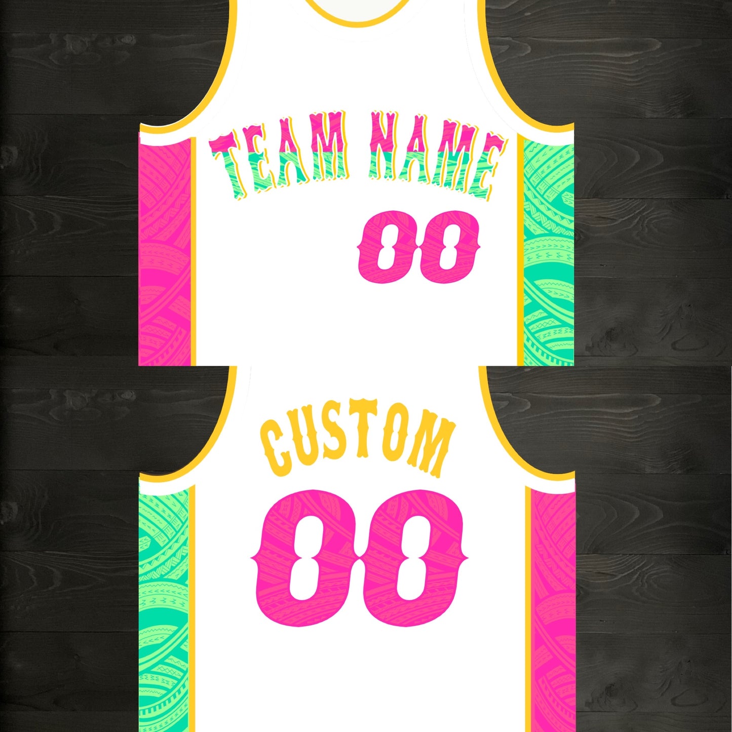 A-003m CUSTOM White Mint Pink Tribalz Basketball Jersey ALL SIZES - MADE ORDER