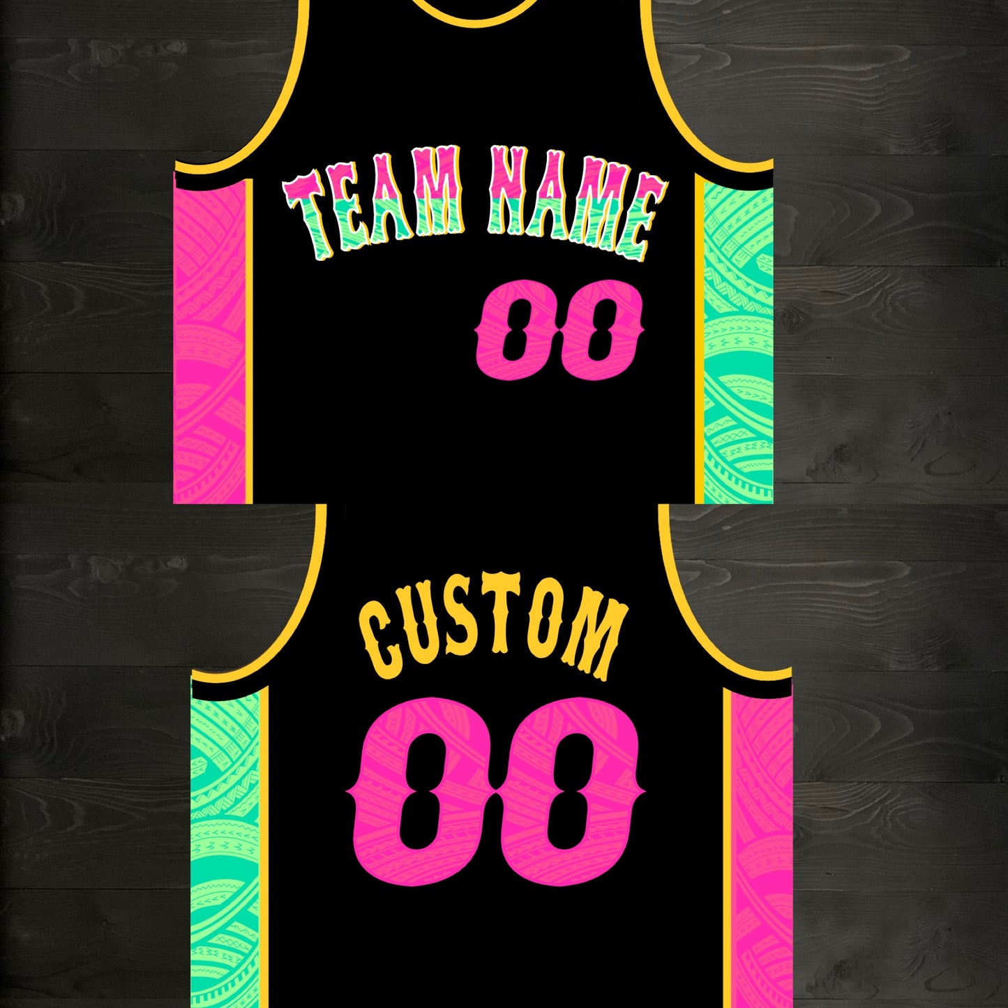 A-004m CUSTOM Black Mint Pink Tribalz Basketball Jersey ALL SIZES - MADE ORDER