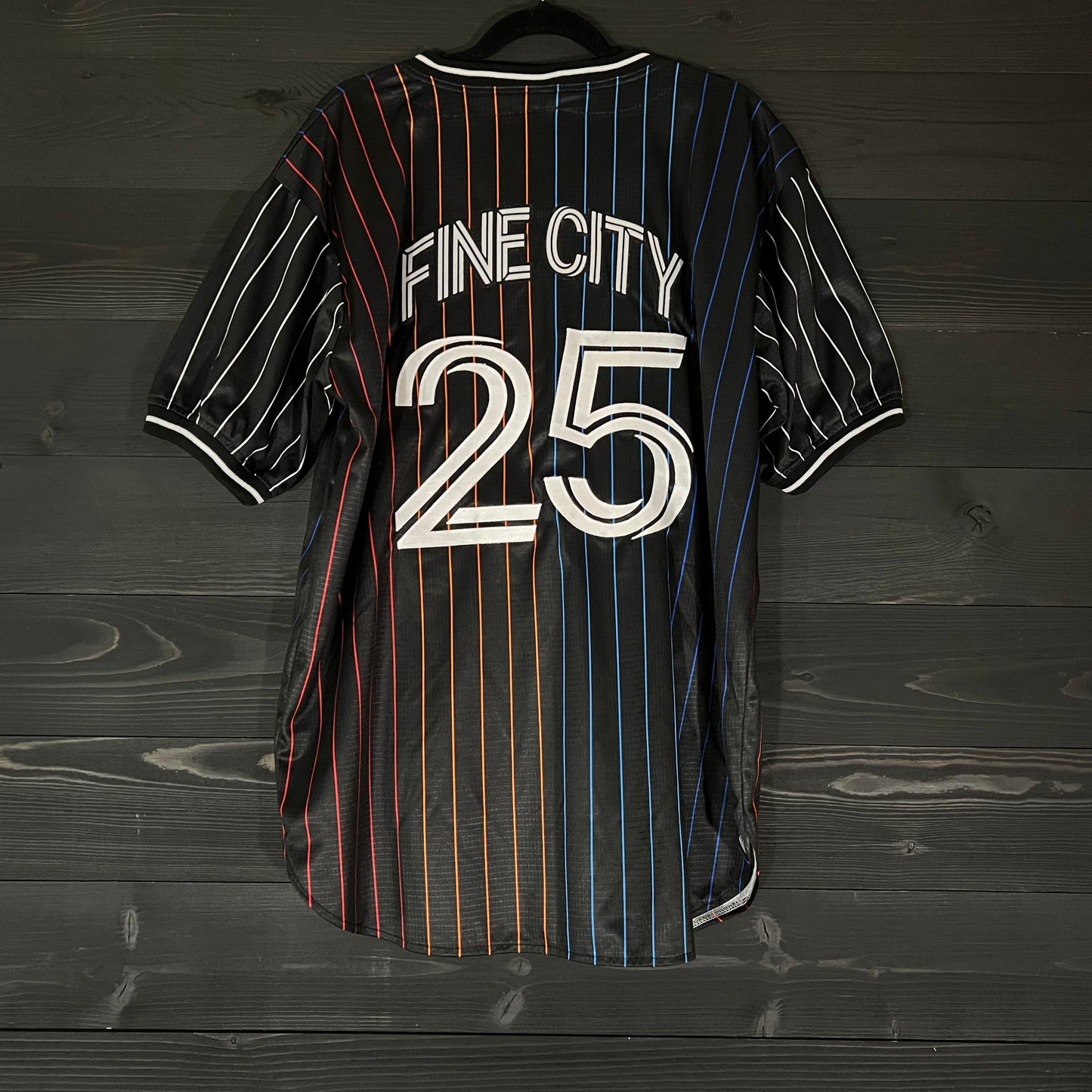 F-000m FINE CITY #25 Black Multi Pinstripe Baseball ALL SIZES - MADE ORDER