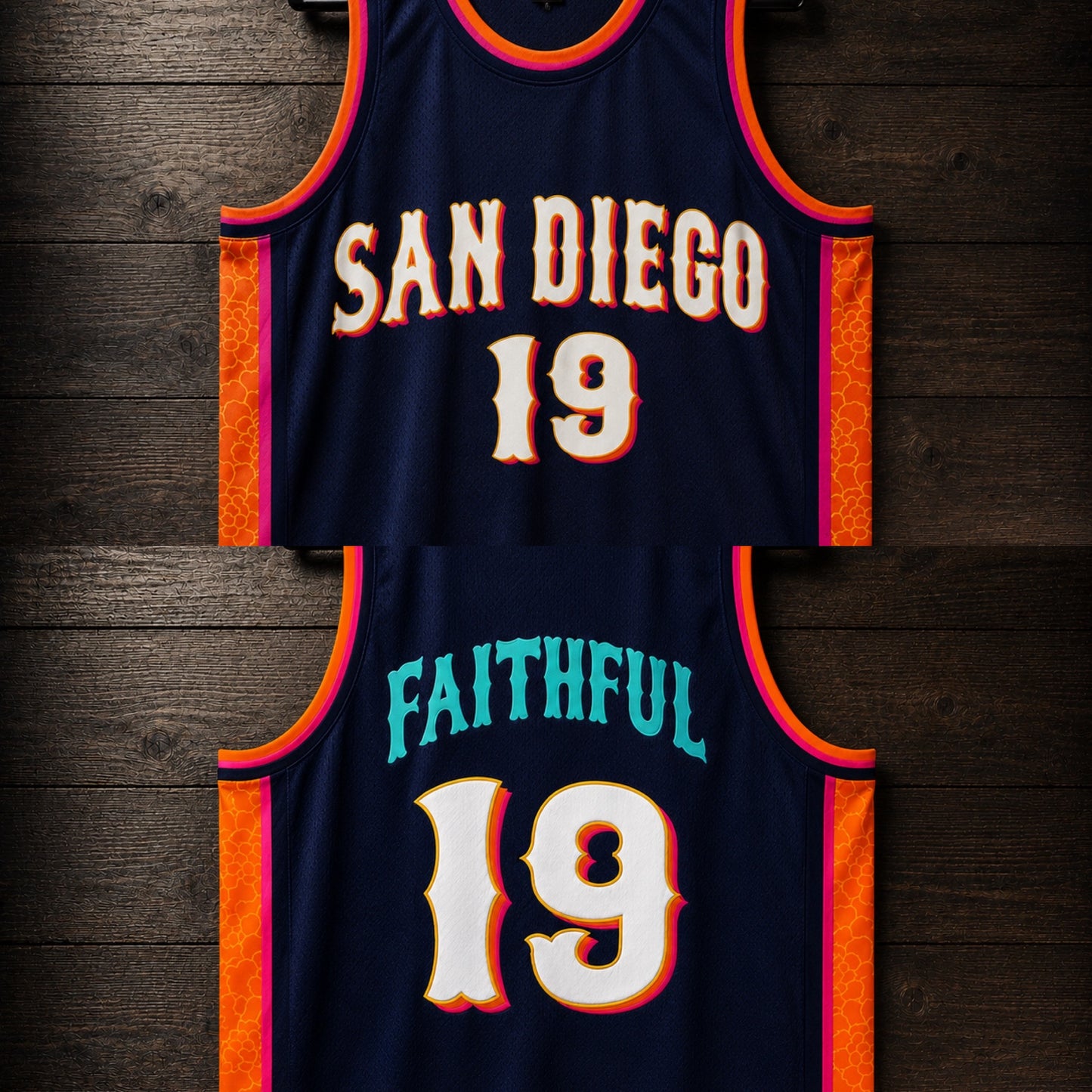 A-120m FAITHFUL Custom # Navy White Marigold Magenta Basketball Jersey - MADE TO ORDER