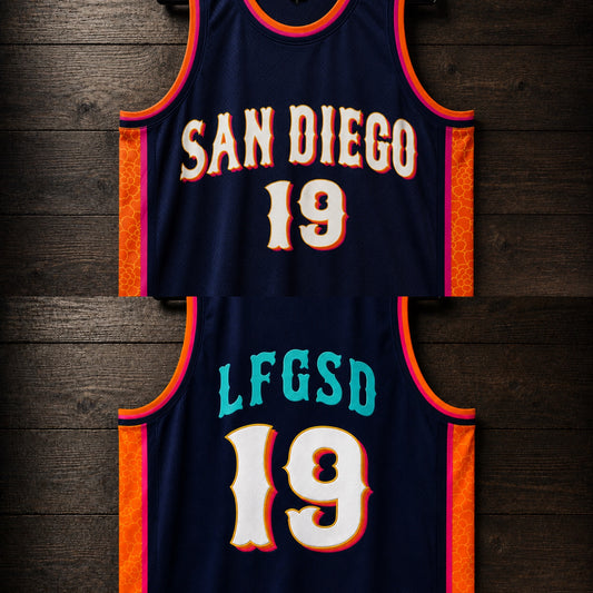 A-120m LFGSD Name and # Navy White Marigold Magenta Basketball Jersey - MADE TO ORDER