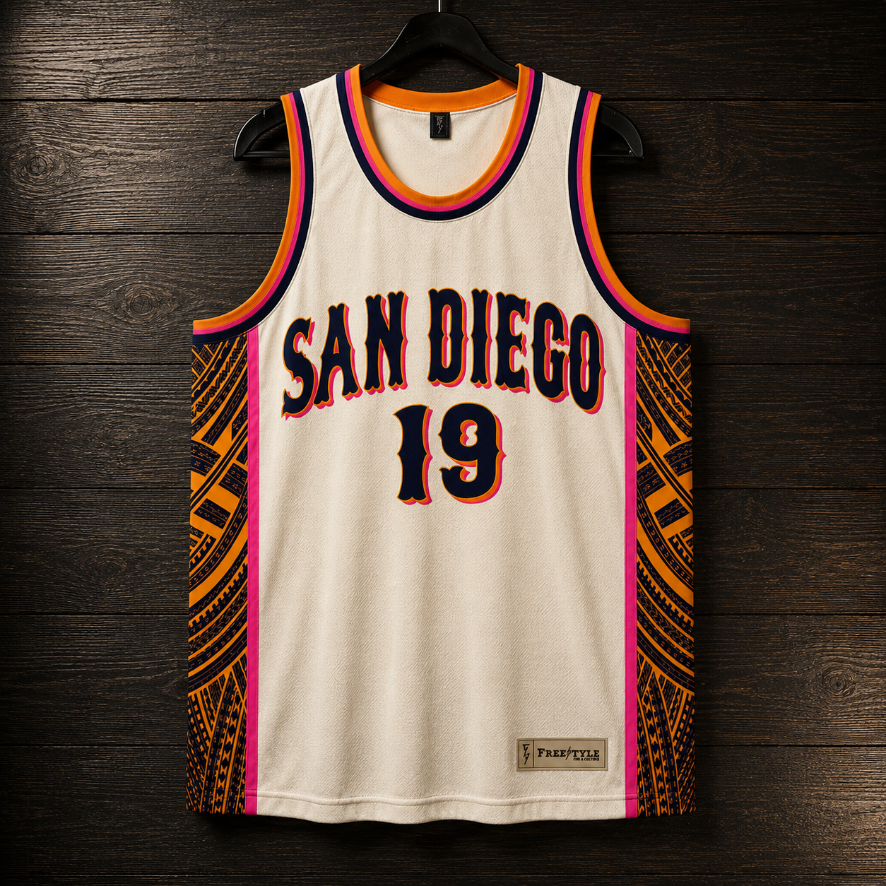 A-121m FAITHFUL Custom # Bone Creme Navy Marigold Magenta Tribal Basketball Jersey - MADE TO ORDER
