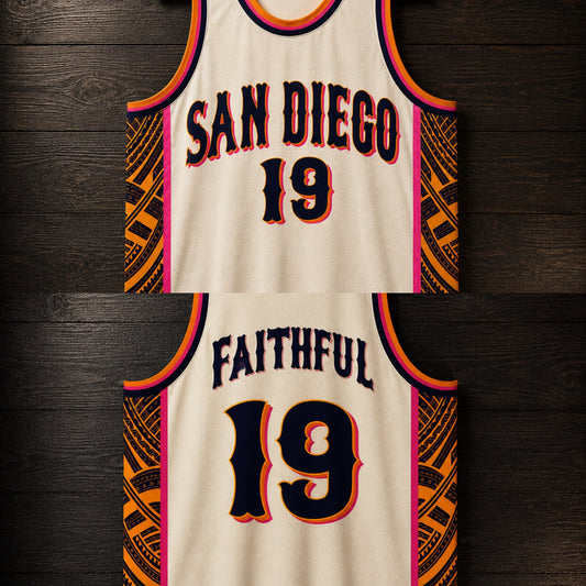 A-121m FAITHFUL Custom # Bone Creme Navy Marigold Magenta Tribal Basketball Jersey - MADE TO ORDER