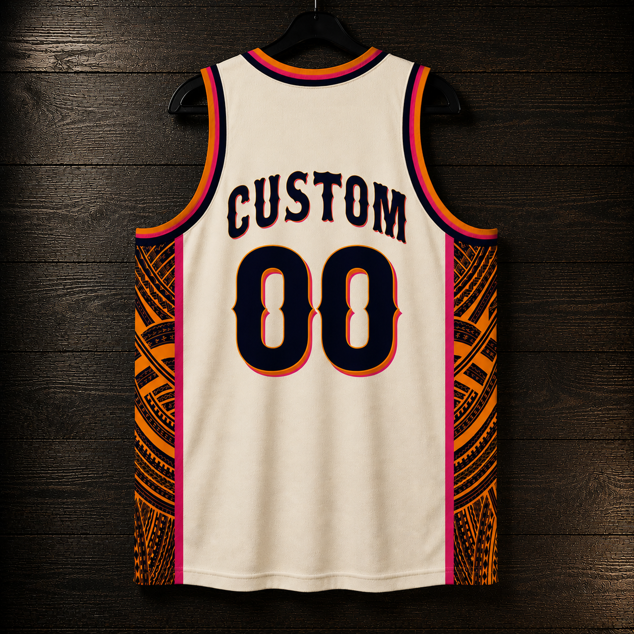 A-121m CUSTOM Name and # Bone Creme Navy Marigold Magenta Tribal Basketball Jersey - MADE TO ORDER