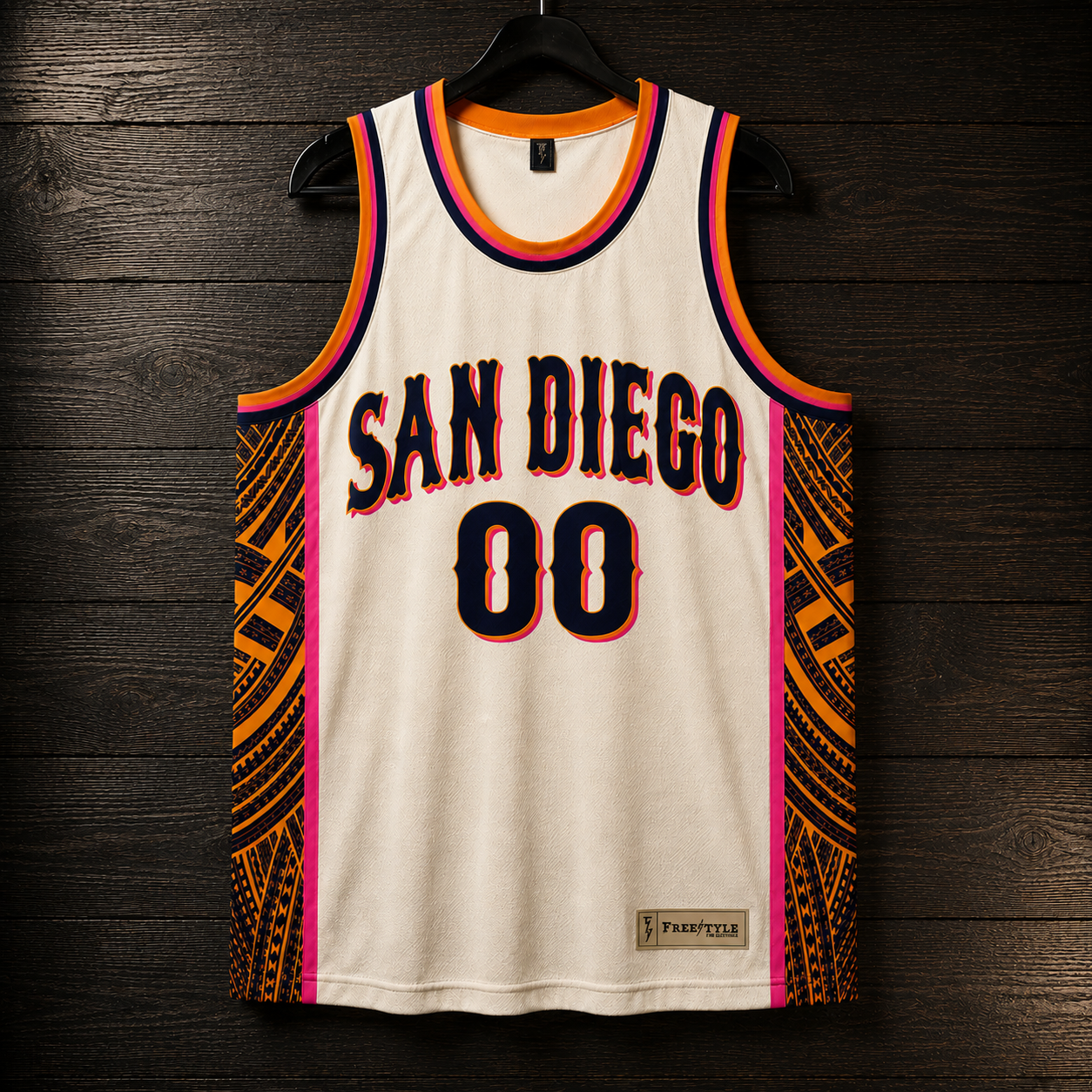 A-121m CUSTOM Name and # Bone Creme Navy Marigold Magenta Tribal Basketball Jersey - MADE TO ORDER