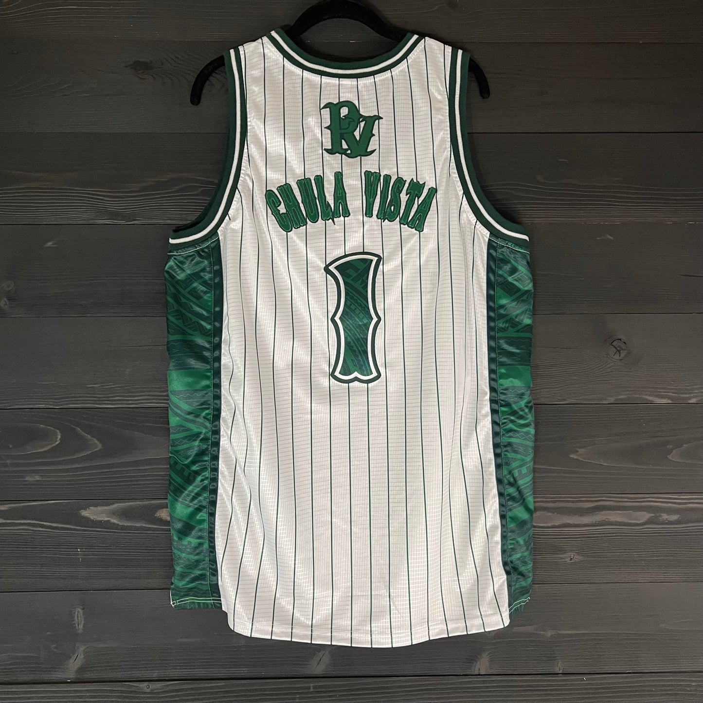 L-005m CUSTOM NAME AND # Park View White Green w Pinstripes - MADE TO ORDER