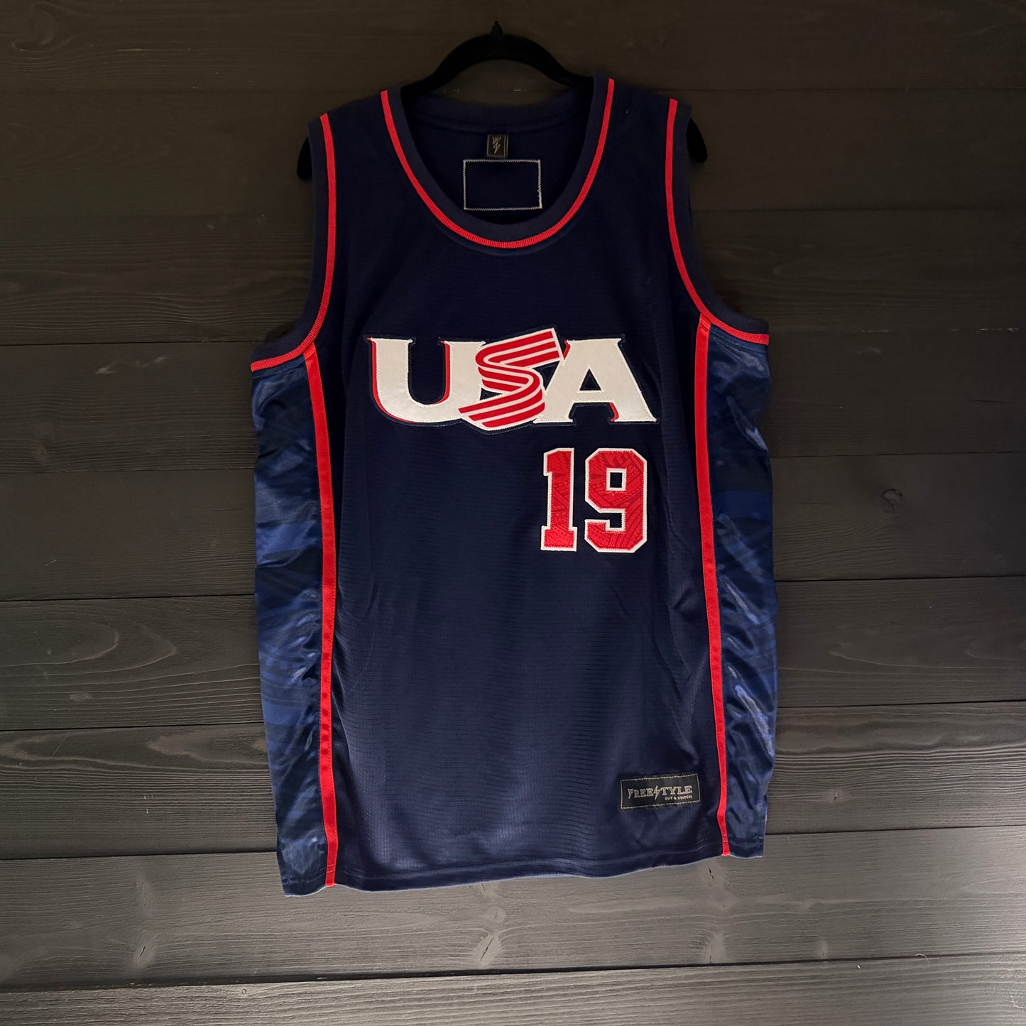 W-000a #19 MILLER WBC USA Navy Blue Tribal Basketball Jersey - ALL STOCK
