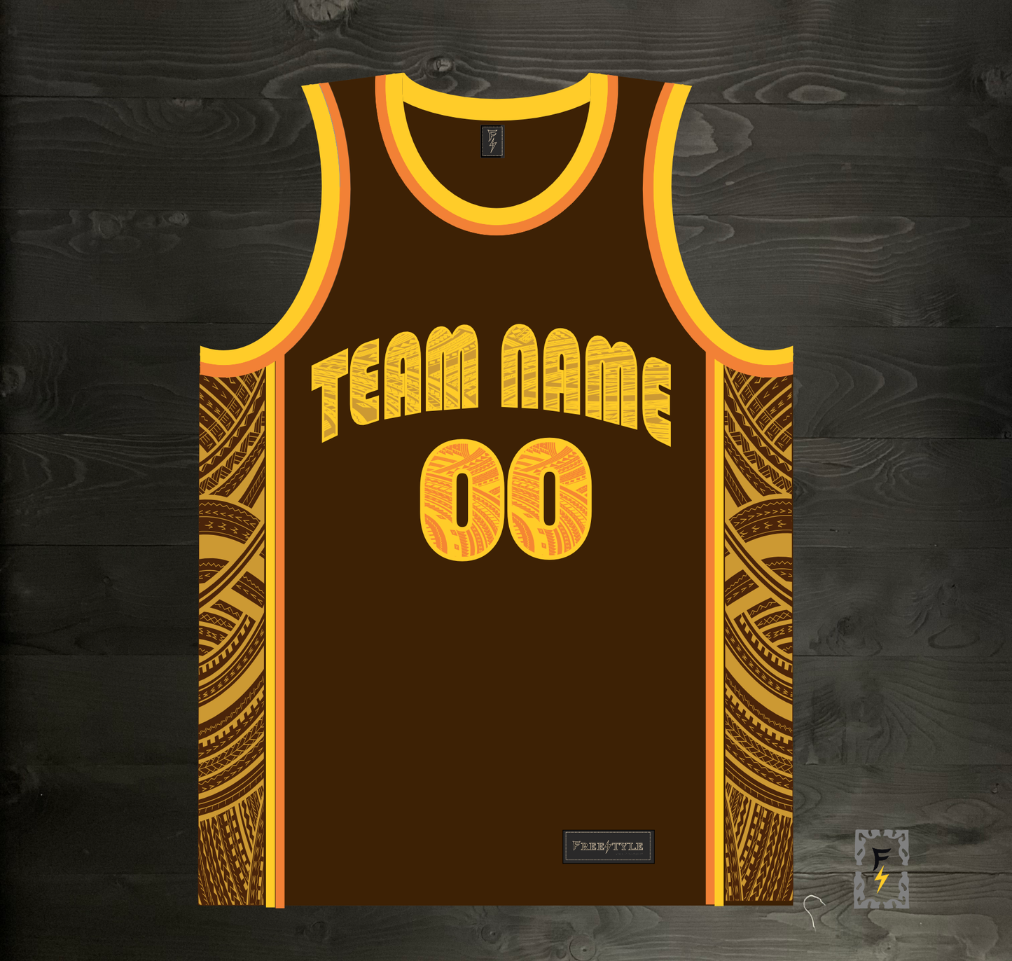 A-002m CUSTOM Brown Orange Tribalz Basketball Jersey ALL SIZES - MADE ORDER