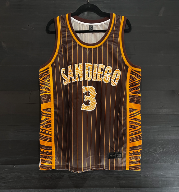 A-011a #3 Brown White Yellow Pinstripes Tribal - ALL SIZES