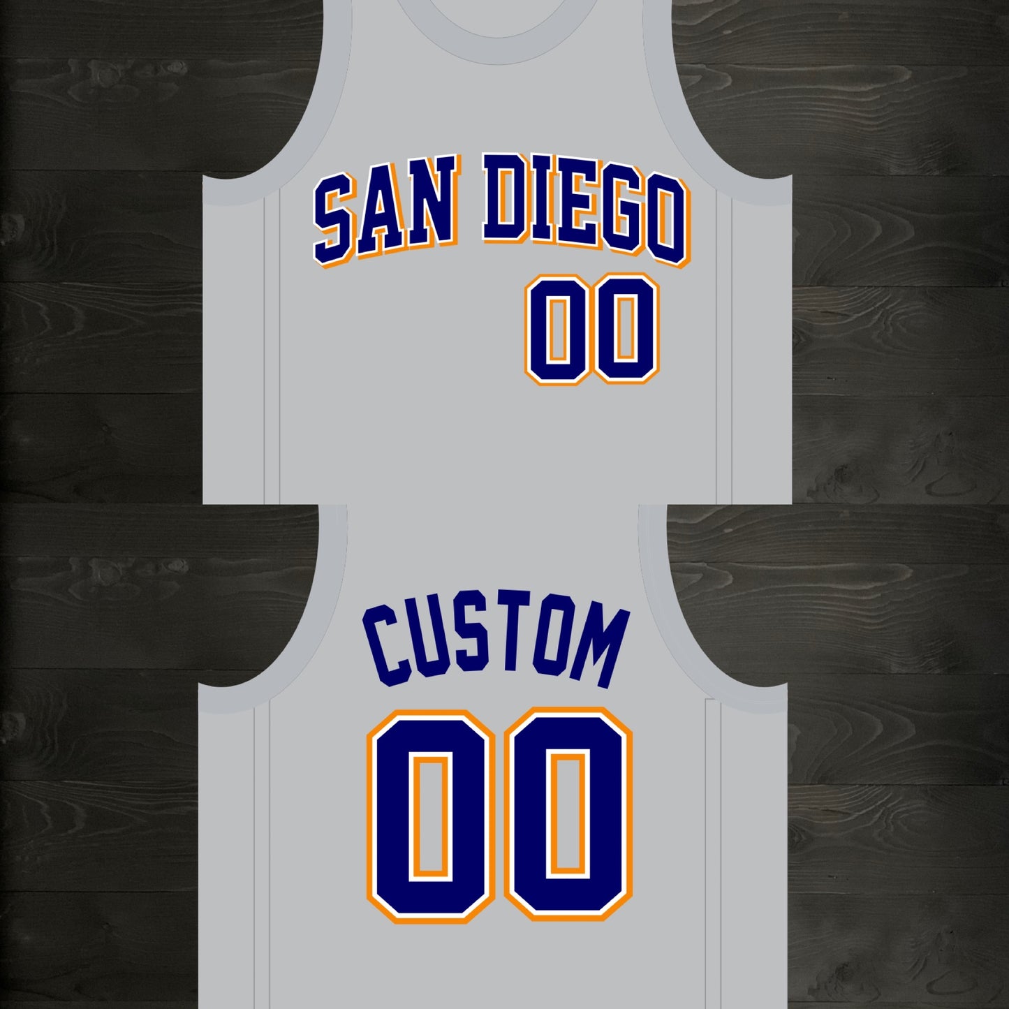 A-013m CUSTOM Gray Navy Orange Basketball Jersey ALL SIZES- MADE ORDER