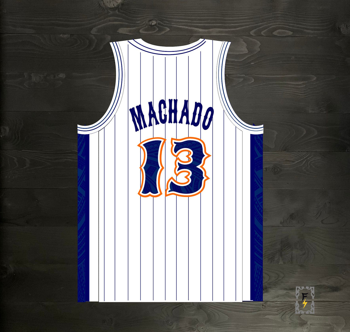 A-019m #13 White Navy Orange Pinstripes Tribalz - MADE TO ORDER - ALL SIZES