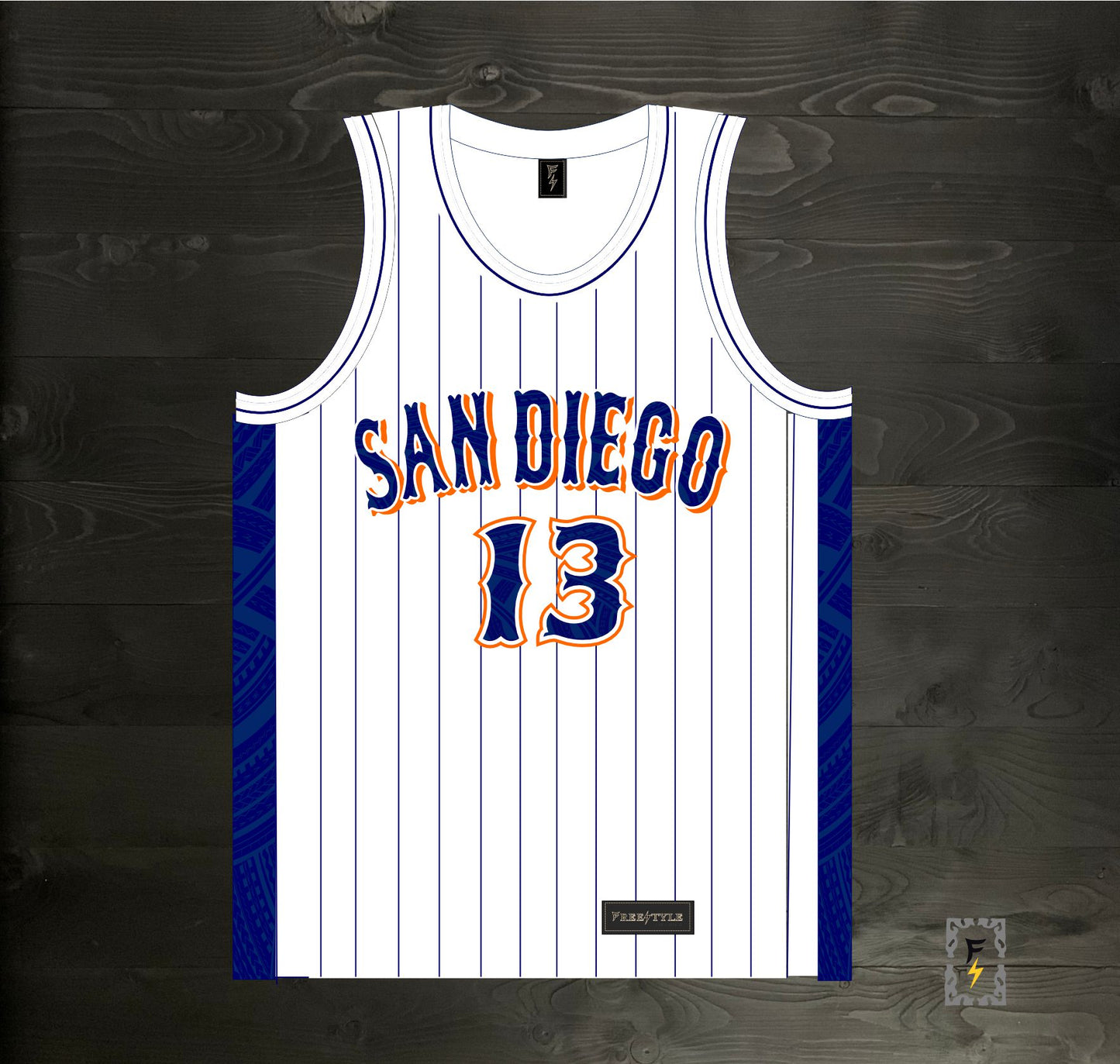 A-019m #13 White Navy Orange Pinstripes Tribalz - MADE TO ORDER - ALL SIZES