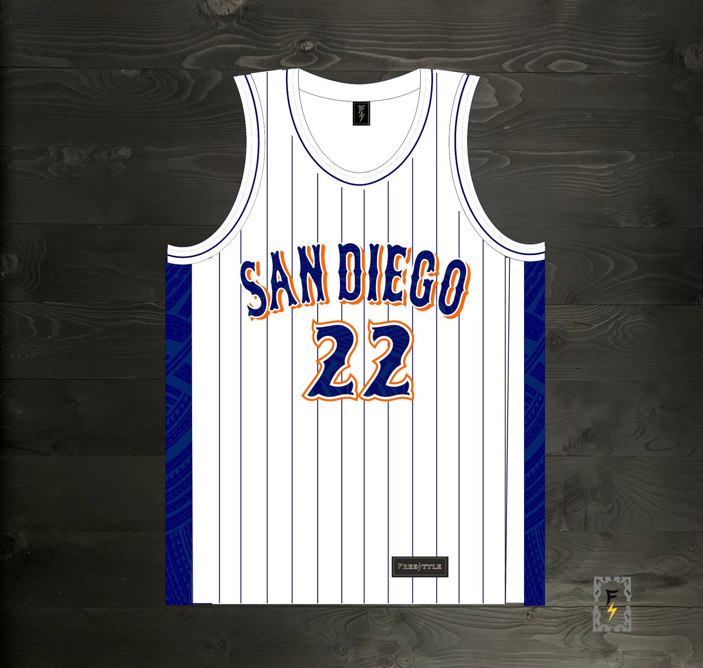 A-019m #22 White Navy Orange Pinstripes Tribalz - MADE TO ORDER - ALL SIZES
