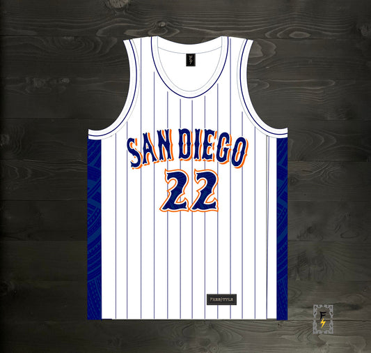 A-019m #22 White Navy Orange Pinstripes Tribalz - MADE TO ORDER - ALL SIZES