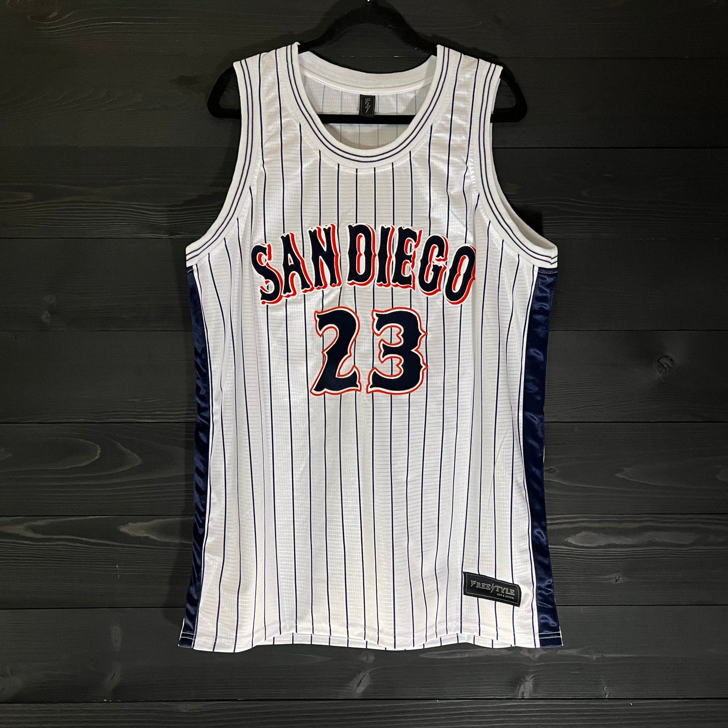 A-019m #23 White Navy Orange Pinstripes Tribalz - MADE TO ORDER - ALL SIZES