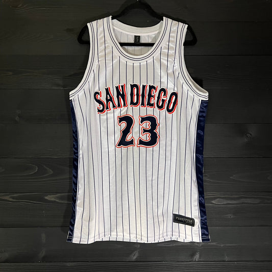 A-019m #23 White Navy Orange Pinstripes Tribalz - MADE TO ORDER - ALL SIZES