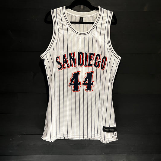 A-019m #44 White Navy Orange Pinstripes Tribalz - MADE TO ORDER - ALL SIZES