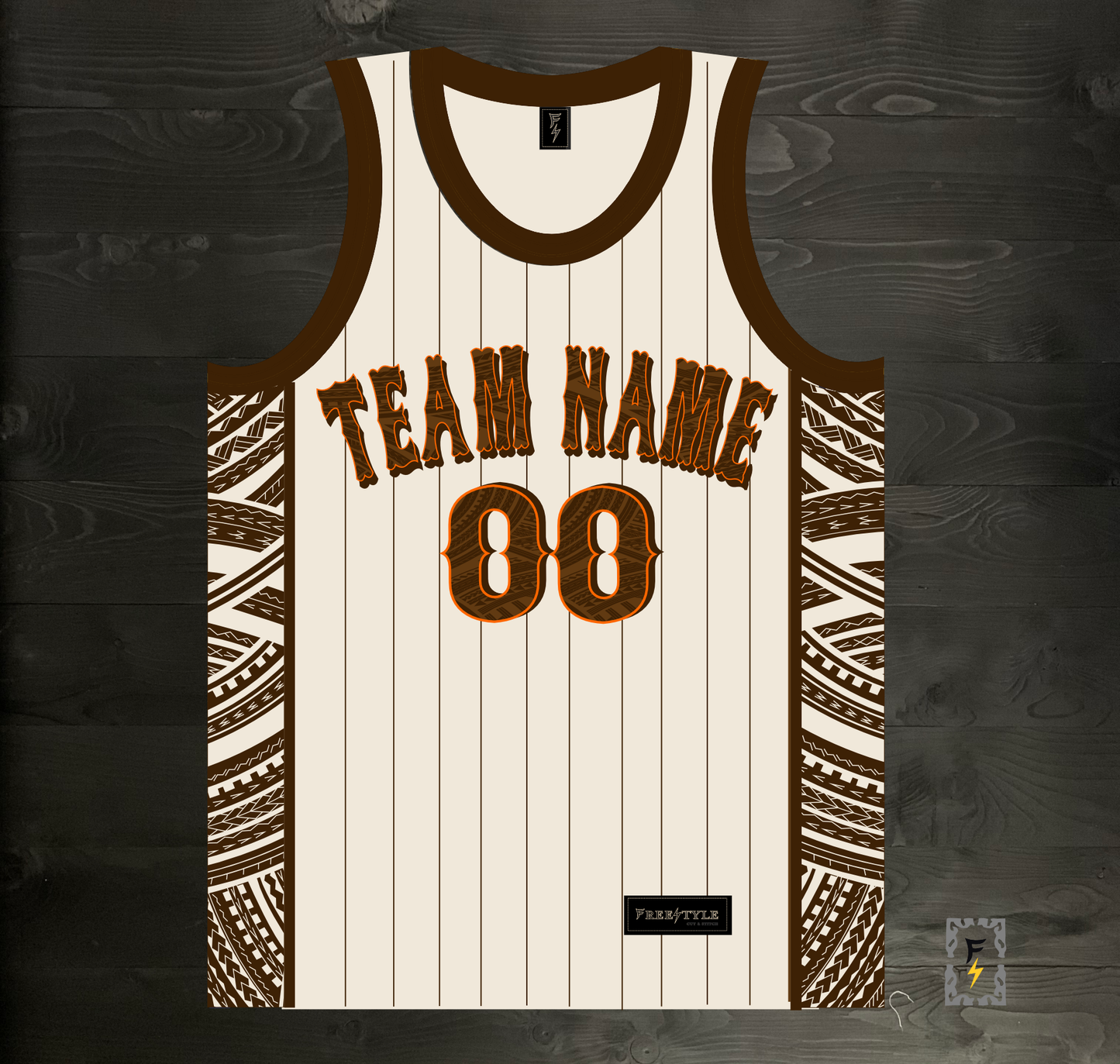 A-021m CUSTOM Creme Brown Orange Tribalz Basketball Jersey ALL SIZES- MADE ORDER